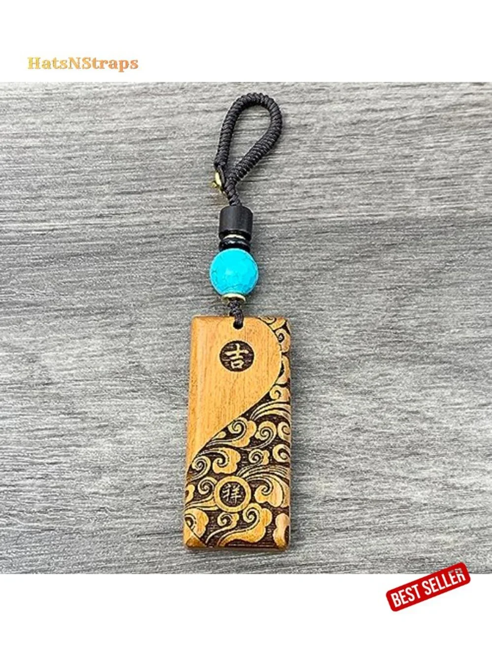 Hand Carved Wood Dragon Keychain Feng Shui Lucky Charm Gift